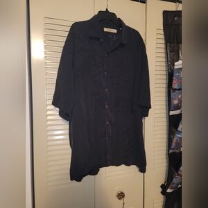 Mens Tommy Bahama Black Shirt Button Up Hawaiian 100% Silk Sz XL